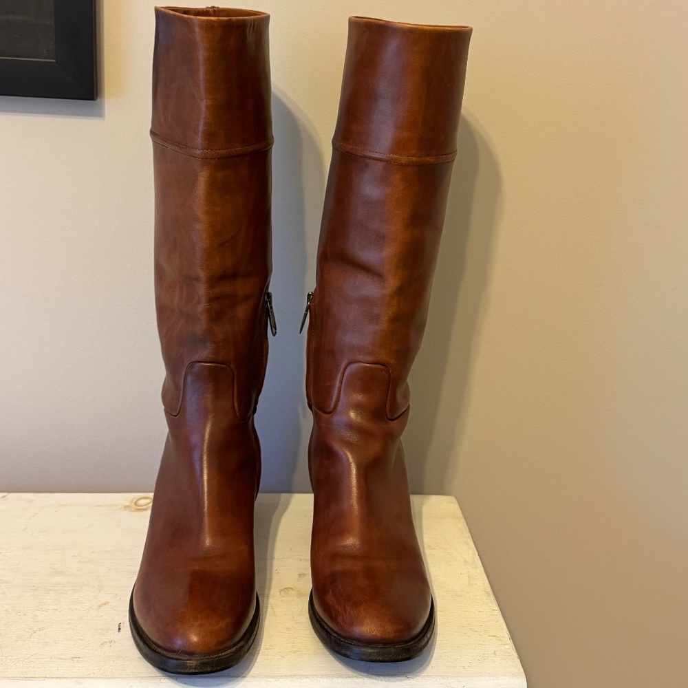 Jil Sander leather knee-high riding boots, brown, size 38.5